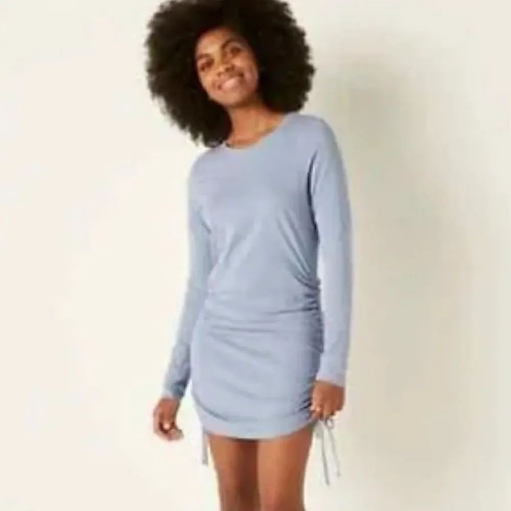 Victorias Secret Pink Ruched Sides Dress Long Sleeve blue chalk wash